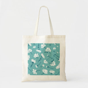 Elegant Floral Pattern - Teal & White Botanical Tote Bag