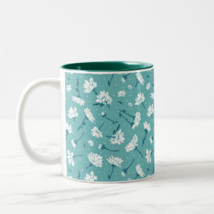 Elegant Floral Pattern - Teal & White Botanical Two-Tone Coffee Mug