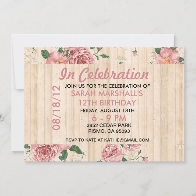Elegant Floral Pattern Trim Wood Invitation (Front)