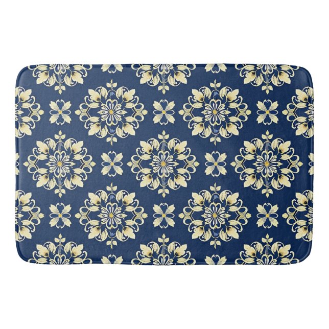 Elegant Floral Pattern with Golden Accents Bath Mat (Front)