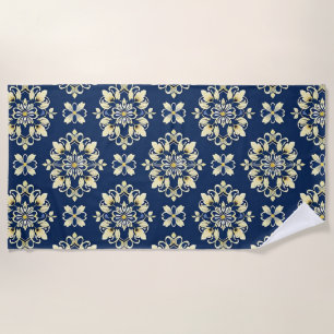 Elegant Floral Pattern with Golden Accents Beach Towel