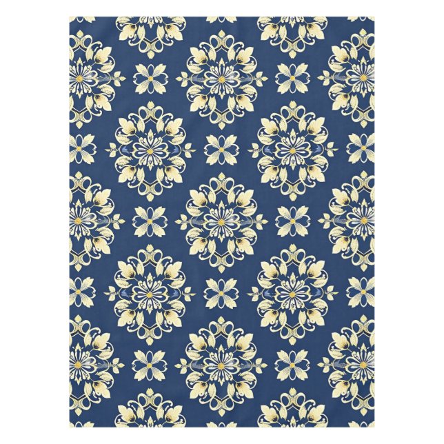 Elegant Floral Pattern with Golden Accents Tablecloth (Front)