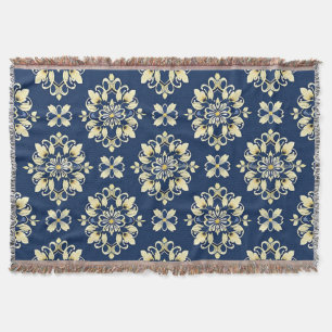 Elegant Floral Pattern with Golden Accents Throw Blanket