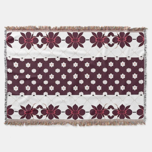 Elegant Floral Pattern with Lotus and Blossom Throw Blanket (Front)