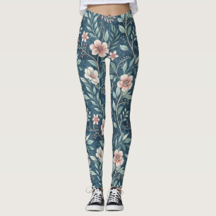 Elegant Floral Pattern with Pink & Cream Blossoms Leggings