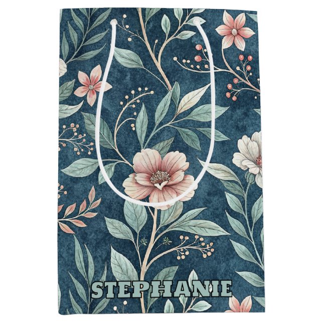 Elegant Floral Pattern with Pink & Cream Blossoms Medium Gift Bag (Front)