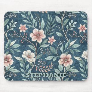 Elegant Floral Pattern with Pink & Cream Blossoms Mouse Mat