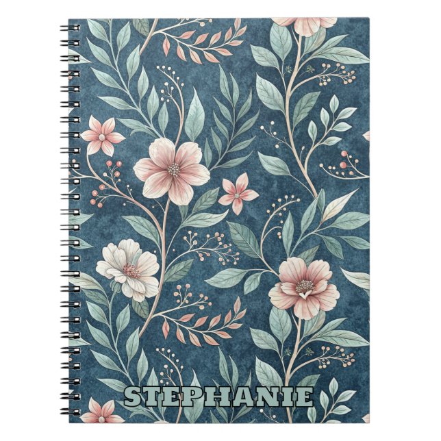 Elegant Floral Pattern with Pink & Cream Blossoms Notebook (Front)