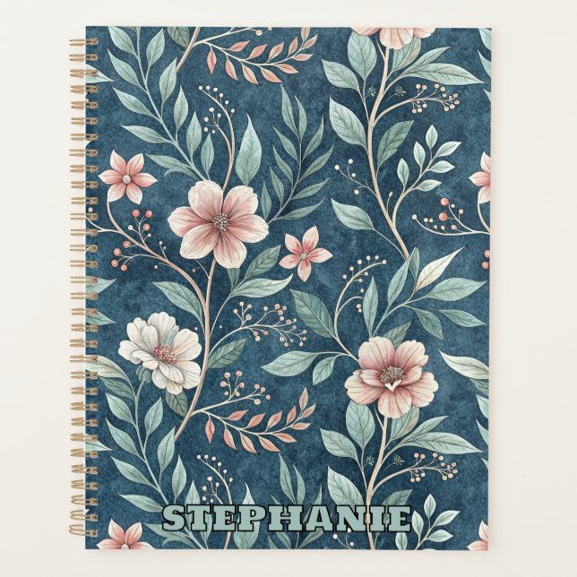 Elegant Floral Pattern with Pink & Cream Blossoms Planner (Front)