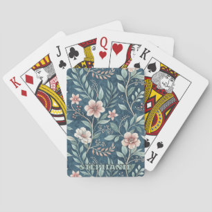 Elegant Floral Pattern with Pink & Cream Blossoms Playing Cards