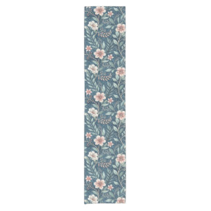 Elegant Floral Pattern with Pink & Cream Blossoms Short Table Runner
