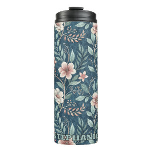 Elegant Floral Pattern with Pink & Cream Blossoms Thermal Tumbler