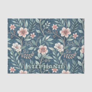 Elegant Floral Pattern with Pink & Cream Blossoms Tissue Paper