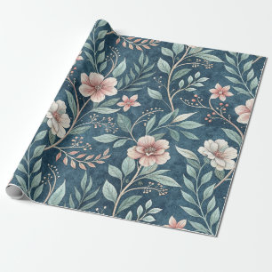 Elegant Floral Pattern with Pink & Cream Blossoms Wrapping Paper