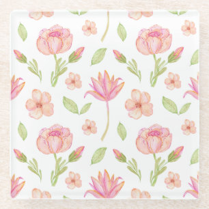 Elegant Floral Pattern with Pink Peonies and Lilie Glass Coaster