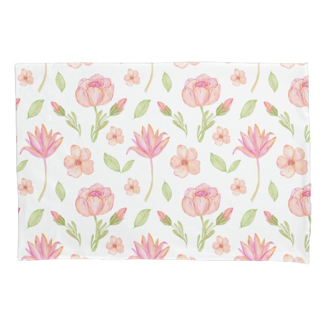 Elegant Floral Pattern with Pink Peonies and Lilie Pillowcase (Front-Left)