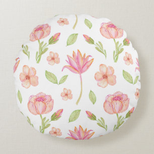 Elegant Floral Pattern with Pink Peonies and Lilie Round Cushion