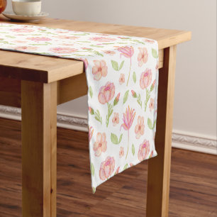 Elegant Floral Pattern with Pink Peonies and Lilie Short Table Runner