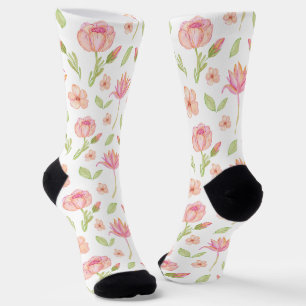 Elegant Floral Pattern with Pink Peonies and Lilie Socks