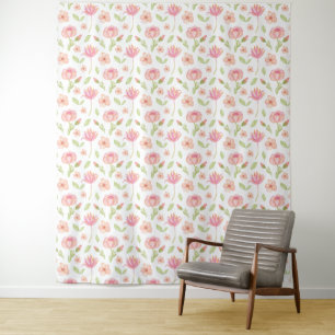 Elegant Floral Pattern with Pink Peonies and Lilie Tapestry