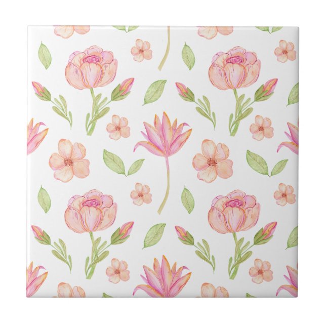 Elegant Floral Pattern with Pink Peonies and Lilie Tile (Front)