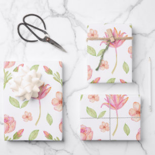 Elegant Floral Pattern with Pink Peonies and Lilie Wrapping Paper Sheet