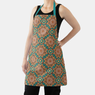 Elegant Floral Pattern with Red and Blue Leaves Ap Apron