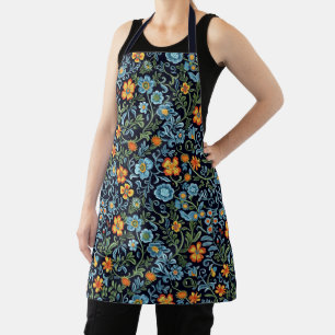 Elegant Floral Pattern with Red and Blue Leaves Ap Apron