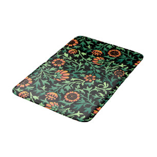 Elegant Floral Pattern with Red and Blue Leaves Ba Bath Mat
