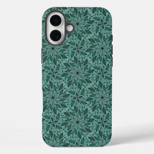 Elegant Floral Pattern with Red and Blue Leaves Ca iPhone 16 Plus Case