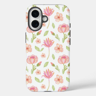 Elegant Floral Pattern with Red and Blue Leaves Ca iPhone 16 Case