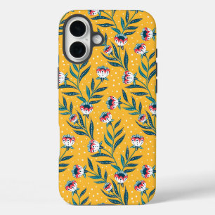 Elegant Floral Pattern with Red and Blue Leaves Ca iPhone 16 Plus Case