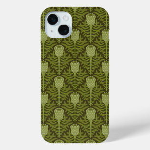 Elegant Floral Pattern with Red and Blue Leaves Ca iPhone 15 Mini Case