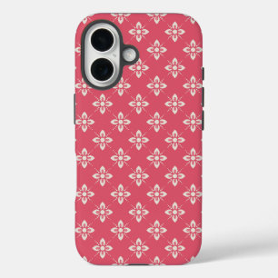 Elegant Floral Pattern with Red and Blue Leaves Ca iPhone 16 Case
