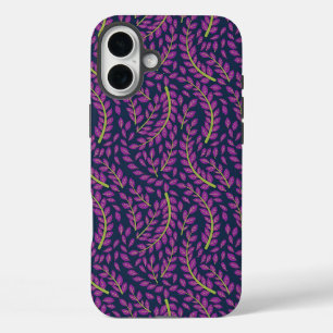 Elegant Floral Pattern with Red and Blue Leaves Ca iPhone 16 Plus Case