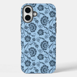Elegant Floral Pattern with Red and Blue Leaves Ca iPhone 16 Plus Case