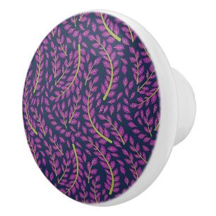 Elegant Floral Pattern with Red and Blue Leaves Ce Ceramic Knob