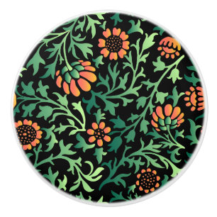 Elegant Floral Pattern with Red and Blue Leaves Ce Ceramic Knob