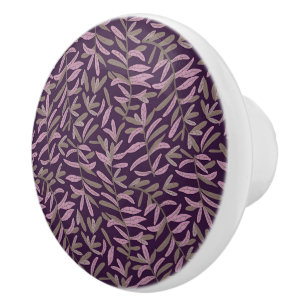 Elegant Floral Pattern with Red and Blue Leaves Ce Ceramic Knob