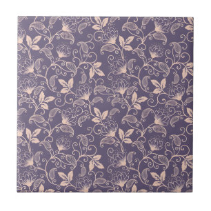 Elegant Floral Pattern with Red and Blue Leaves Ce Tile