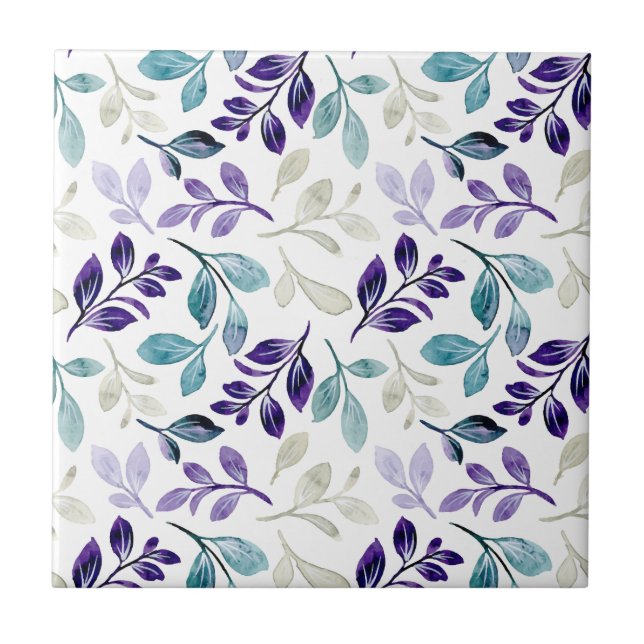 Elegant Floral Pattern with Red and Blue Leaves Ce Tile (Front)