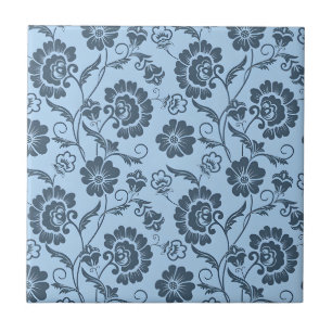 Elegant Floral Pattern with Red and Blue Leaves Ce Tile