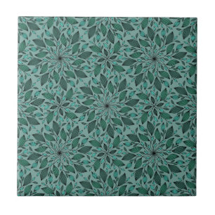Elegant Floral Pattern with Red and Blue Leaves Ce Tile