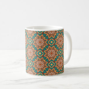 Elegant Floral Pattern with Red and Blue Leaves Co Coffee Mug