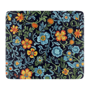 Elegant Floral Pattern with Red and Blue Leaves Cu Cutting Board