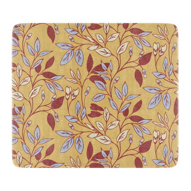 Elegant Floral Pattern with Red and Blue Leaves Cutting Board (Front)