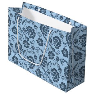 Elegant Floral Pattern with Red and Blue Leaves La Large Gift Bag