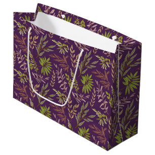 Elegant Floral Pattern with Red and Blue Leaves La Large Gift Bag