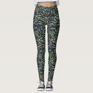 Elegant Floral Pattern with Red and Blue Leaves Le Leggings