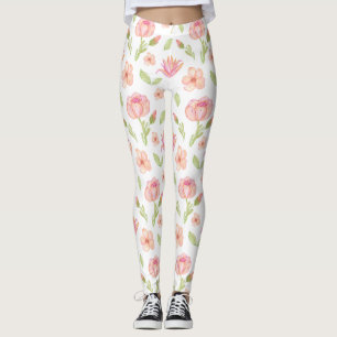 Elegant Floral Pattern with Red and Blue Leaves Le Leggings